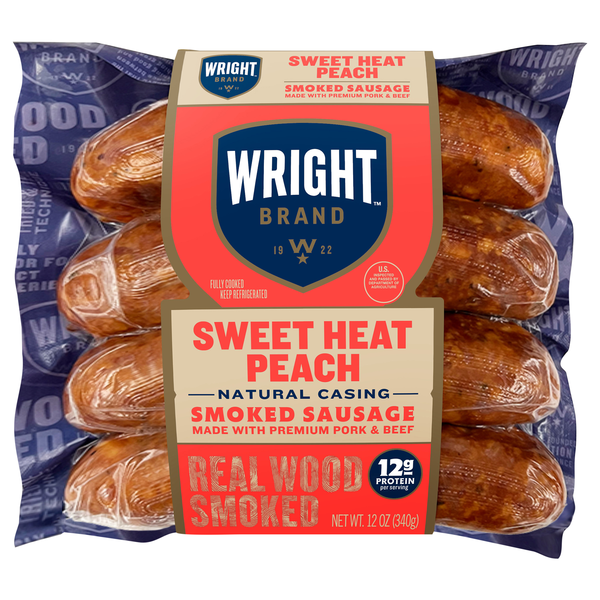 Wright Brand Sweet Heat Peach Real Wood Smoked Sausage Links - 4 ct