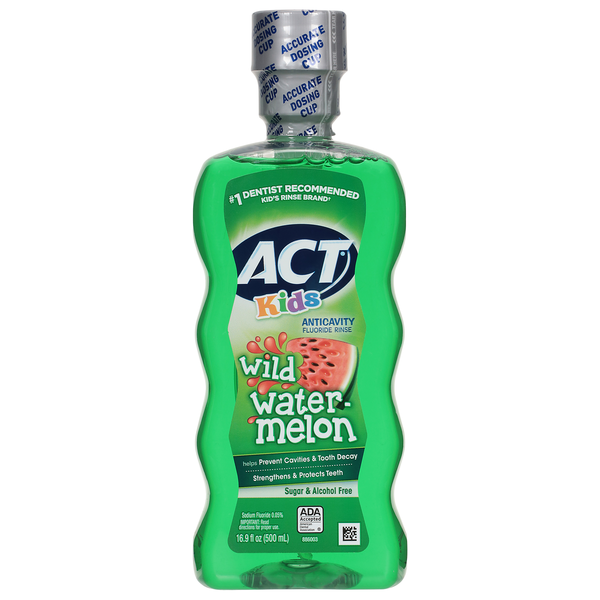 ACT Kids Wild Watermelon Alcohol Free Anticavity Fluoride Rinse