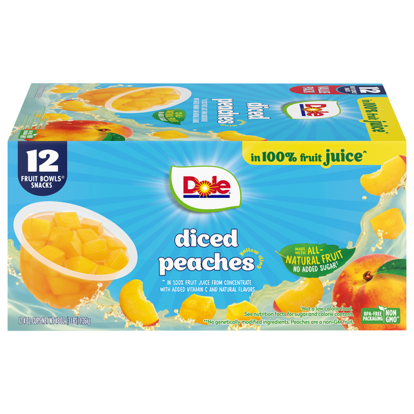 Dole Diced Peaches Fruit Cups in Juice - 12 ct