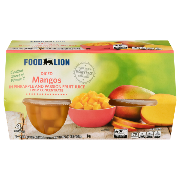 Food Lion Diced Mangos in Pineapple & Passion Fruit Juice - 4 ct