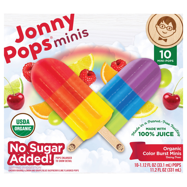 JonnyPops Minis Organic No Sugar Added Color Burst Frozen Pops - 10 ct