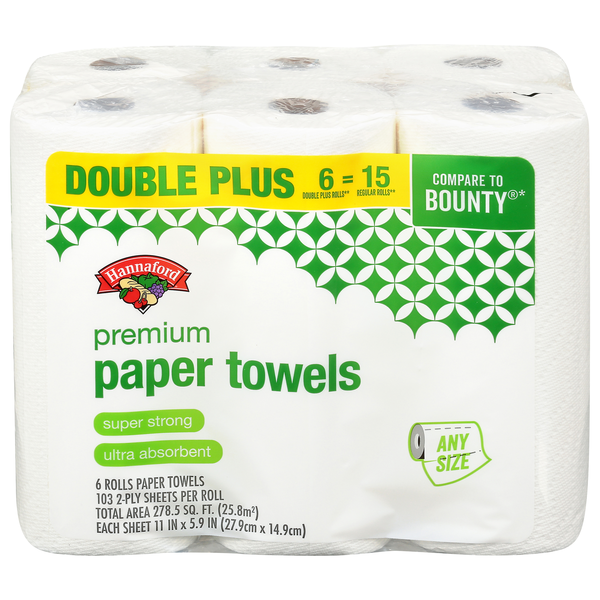 Hannaford 2-Ply White Premium Double Roll Paper Towels - 6 ct