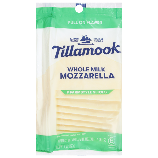 Save on Tillamook Whole Milk Mozzarella Cheese Farmstyle Slices 9 ct