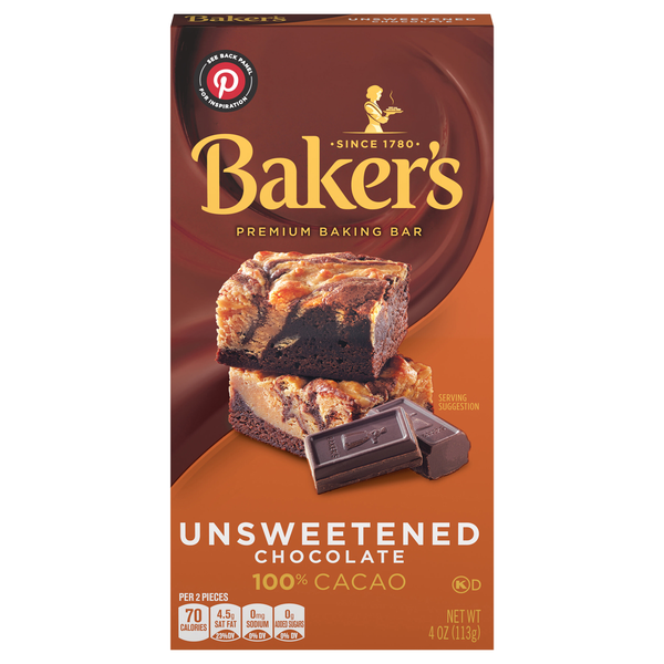 Baker's Unsweetened Chocolate Baking Bar 100% Cacao