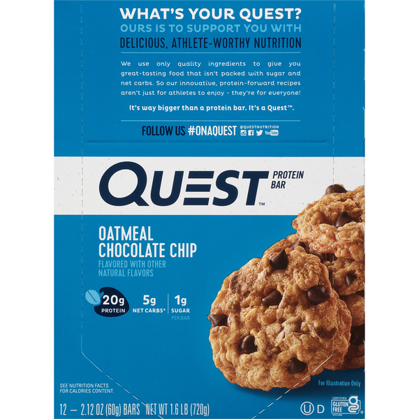 Quest Keto Friendly Oatmeal Chocolate Chip 20g Protein Bars - 12 ct