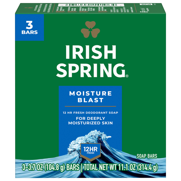 Irish Spring Moisture Blast Deodorant Soap Bars - 3 ct