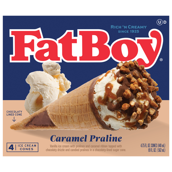 FatBoy Caramel Praline Ice Cream Cones - 4 ct