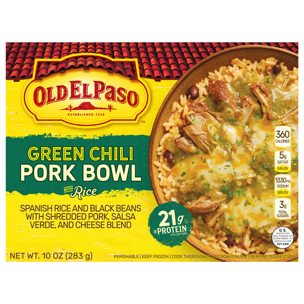 Old El Paso Green Chili & Spanish Rice Pork Bowl Frozen Meal