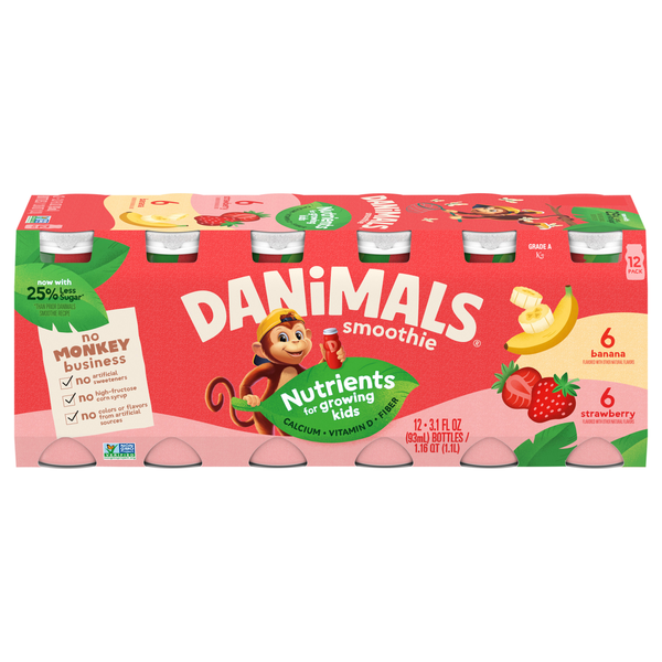 Danimals Smoothie Strawberry & Banana Drink - 12 pk