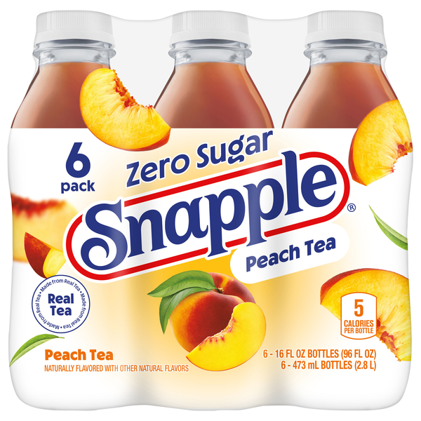 Snapple Zero Sugar Peach Flavored Iced Tea - 6 pk Plastic