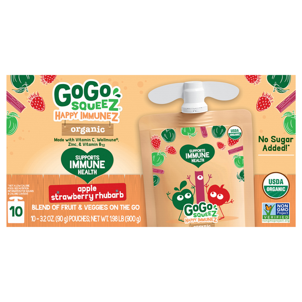 GoGo squeeZ Happy ImmuneZ Apple Strawberry Rhubarb Fruit Blend - 10 ct