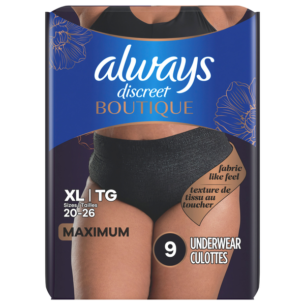 Always Women's Discreet Incontinence Underwear Black Maximum XL 20/24W