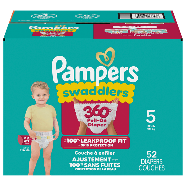Pampers Swaddlers 360 Size 5 Baby Diapers 27+ lb