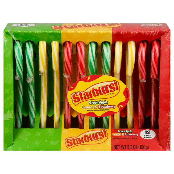 Starburst Canes Green Apple Lemon & Strawberry - 12 ct