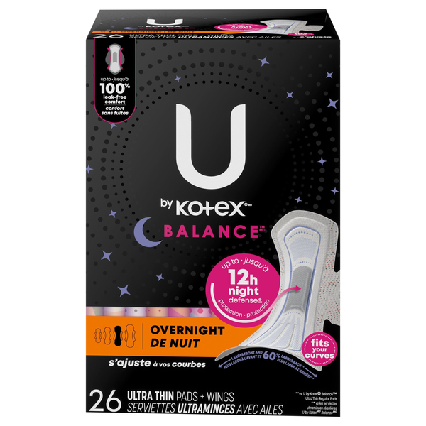 U by Kotex Balance Overnight Ultra Thin Pads with Wings