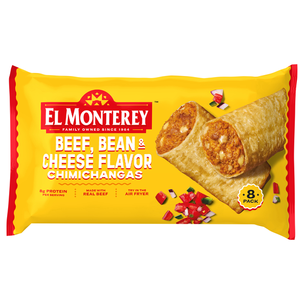 El Monterey Beef Bean & Cheese Flavor Chimichangas Family Size 8 ct Frozen