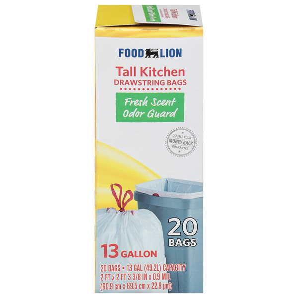 Food Lion Fresh Scent Odor Guard 13 Gallon Tall Kitchen Drawstring Bags