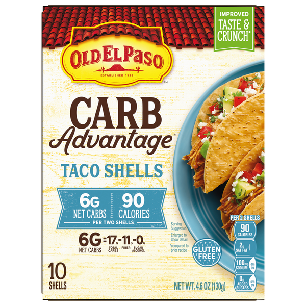 Old El Paso Carb Advantage Gluten Free Hard Taco Shells - 10 ct