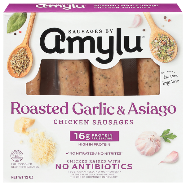 Amylu Roasted Garlic & Asiago Chicken Sausages - 4 ct