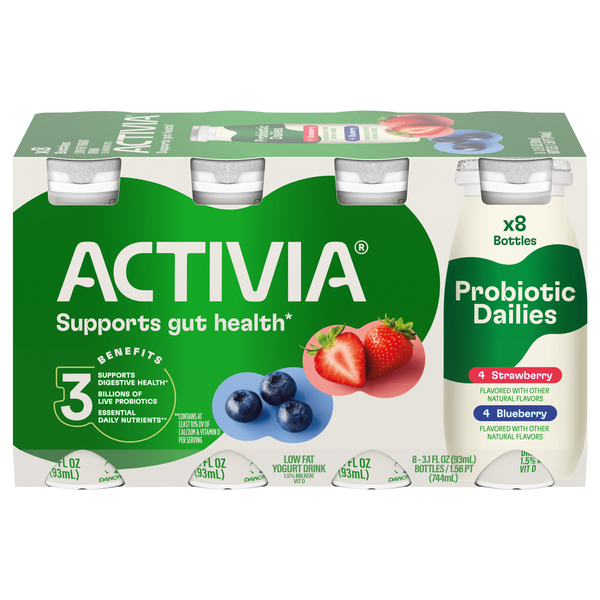 Activia Probiotic Dailies Low Fat Strawberry & Blueberry Yogurt Drink 8 ct