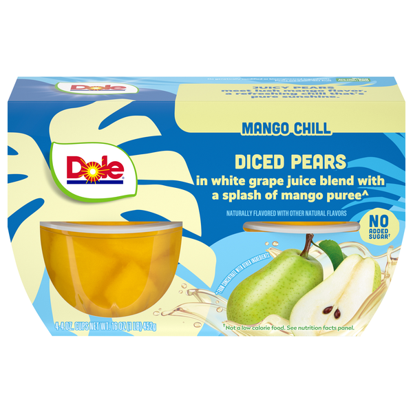 Dole Diced Mango Chill Diced Pears Fruit Cups Cups - 4 ct