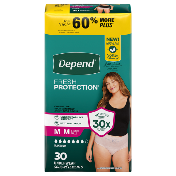 Depend Women's Fresh Protection Incontinence Underwear Maximum Blush M