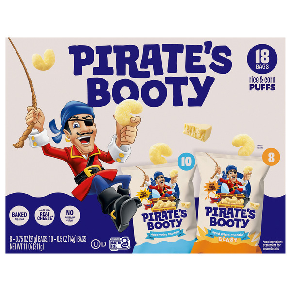 Pirate's Booty Cheddar Blast & Aged White Cheddar Puffs - 18 ct