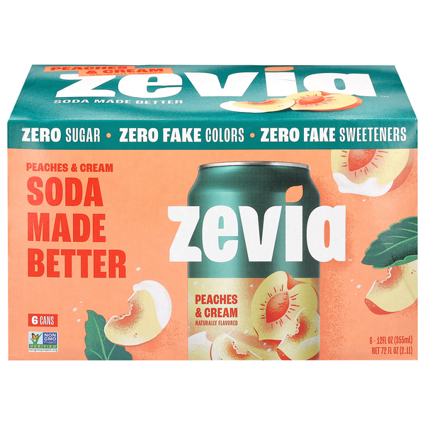 Zevia Zero Sugar Peaches & Cream Soda - 6 pk