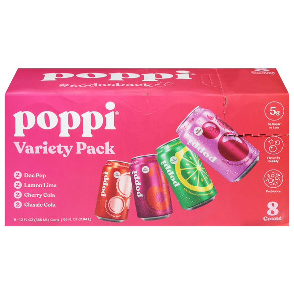 Poppi Prebiotic Soda Variety Pack - 8 pk