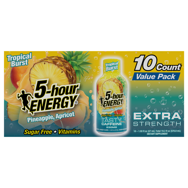 5-Hour Extra Strength Sugar Free Tropical Burst Energy Shot - 10 pk