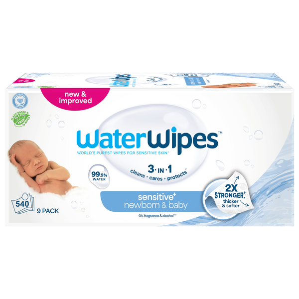 WaterWipes Sensitive+ 99.9% Water Based Newborn & Baby Wipes - 9 pk
