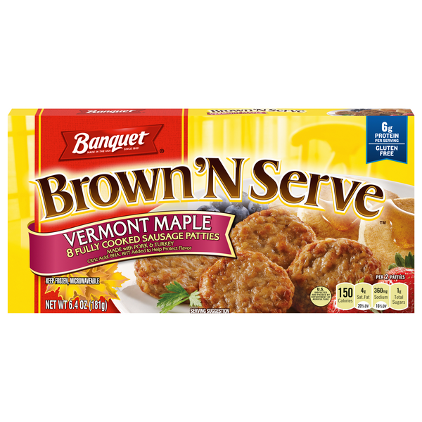 Banquet Brown 'N Serve Fully Cooked Maple Sausage Patties - 8 ct Frozen