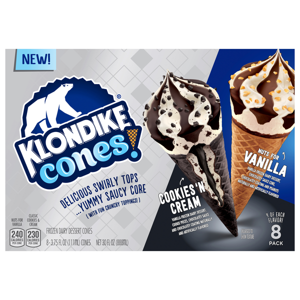 Save on Klondike Cones! Frozen Dairy Nuts for Vanilla/Cookies 'n Cream 8 ct Order Online
