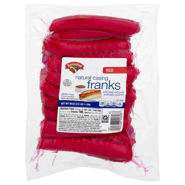 Hannaford Natural Casing Red Beef & Pork Franks - 20 ct