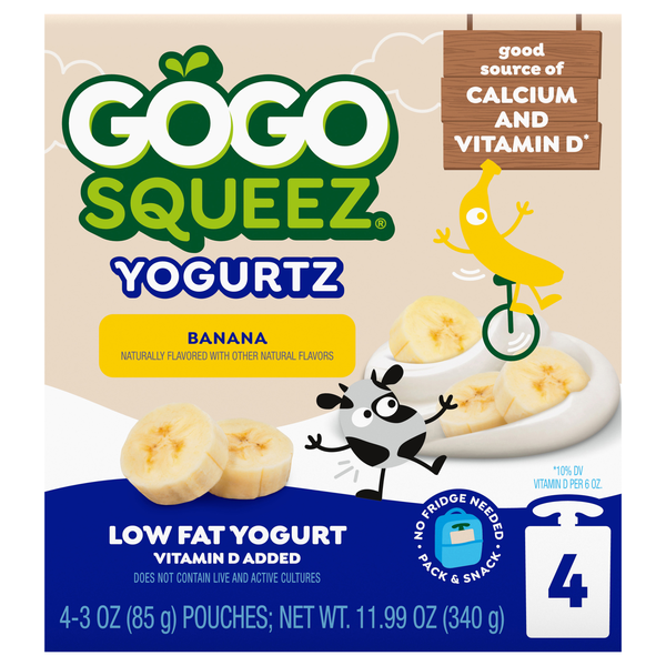 GoGo squeeZ Low Fat Banana Yogurtz on the Go Pouches - 4 ct