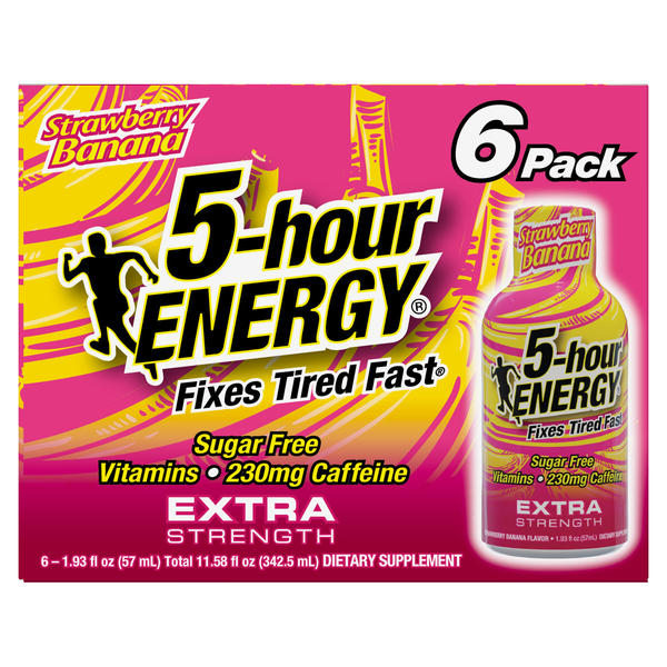 5-Hour Extra Strength Sugar Free Strawberry Banana Energy Shot - 6 pk