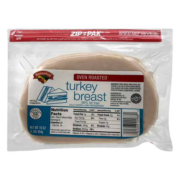 Hannaford 98% Fat Free Oven Roasted Turkey Breast Sliced