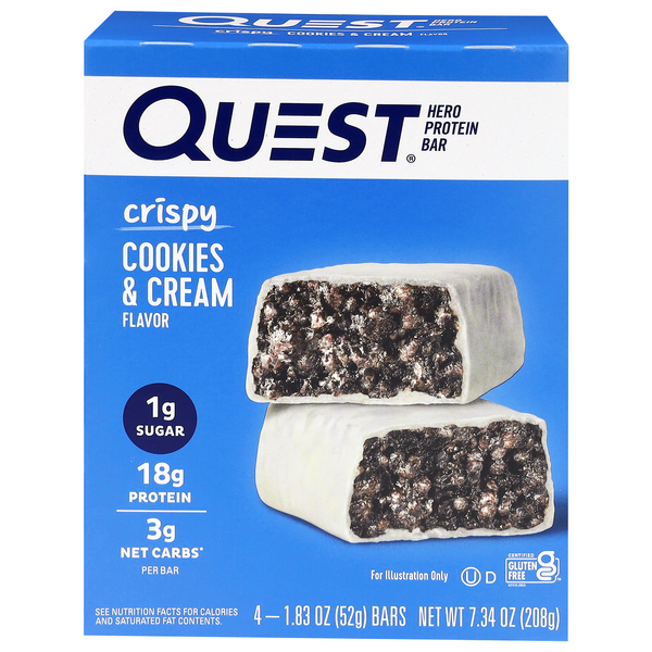 Quest Hero Crispy Cookies & Cream 18g Protein Bars - 4 ct