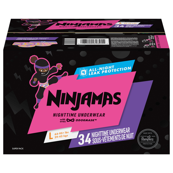 Ninjamas Girls L Nighttime Underwear 64-95+ lb