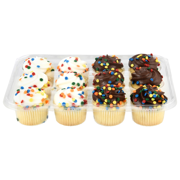 Hannaford Bakery Mini White & Chocolate Icing Confetti Gold Cupcakes -12ct