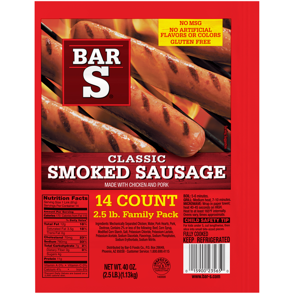 Bar-S Classic Smoked Sausage Family Pack - 14 ct