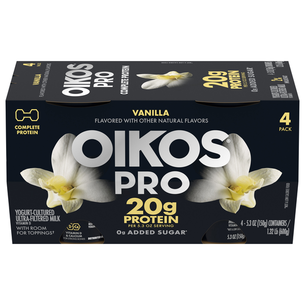 Oikos PRO 20g Protein Vanilla Cultured Ultra-Filtered Milk Yogurt Cup 4 ct