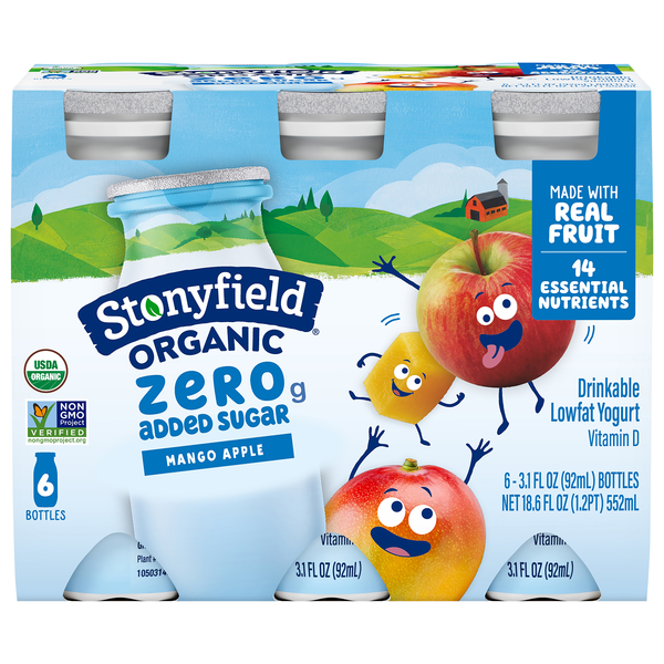 Stonyfield Organic Lowfat Mango Apple Drinkable Yogurt - 6 ct