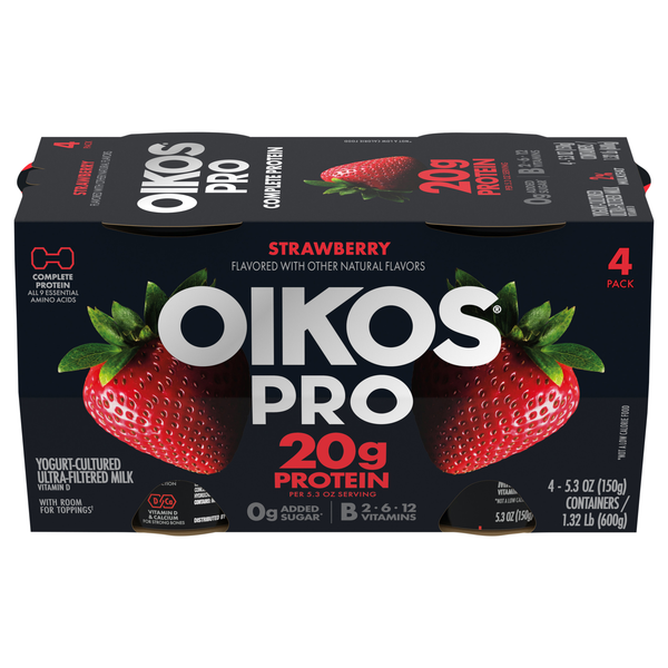 Oikos PRO 20g Protein Strawberry Ultra-Filtered Milk Yogurt Cups - 4 ct