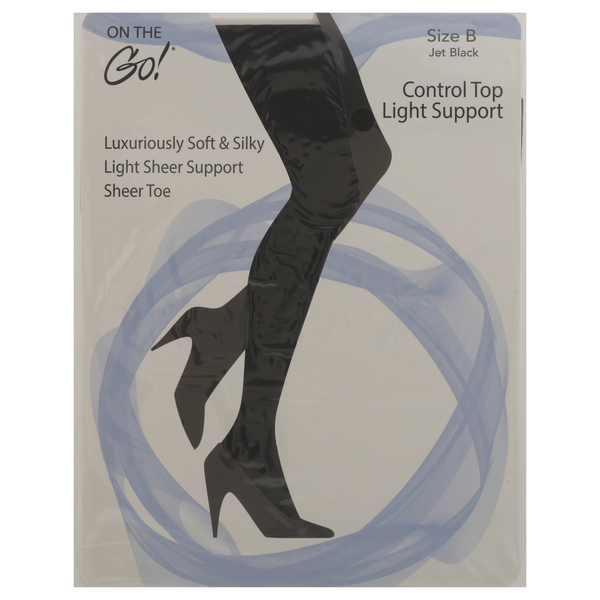 On the Go! Control Top Light Support Pantyhose Jet Black Size B