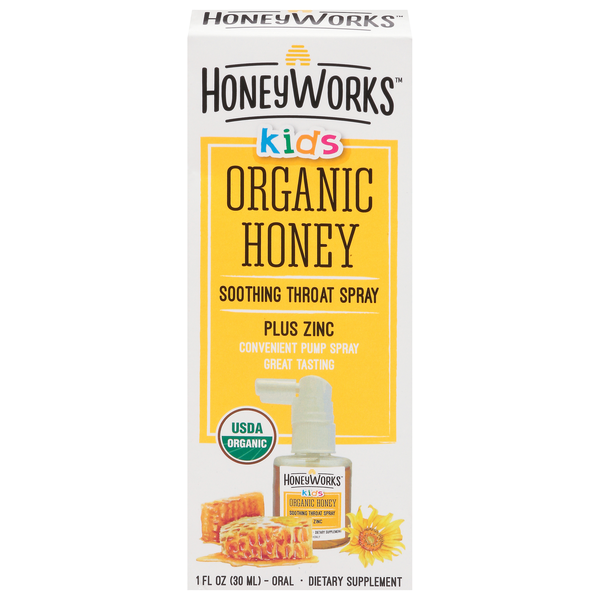 Honey Works Kids Soothing Throat Spray Honey Organic