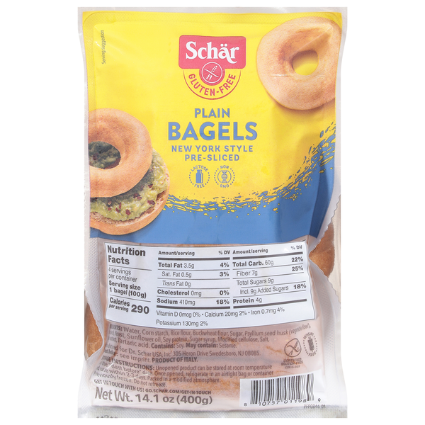 Schar Gluten Free Plain Pre-Sliced Bagels - 4 ct