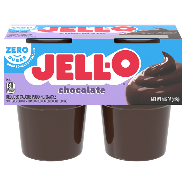 Jell-O Zero Sugar Chocolate Pudding Snack Cups - 4 ct