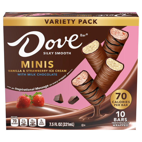 DOVE Minis Vanilla & Strawberry with Milk Chocolate Ice Cream Bars - 10 ct