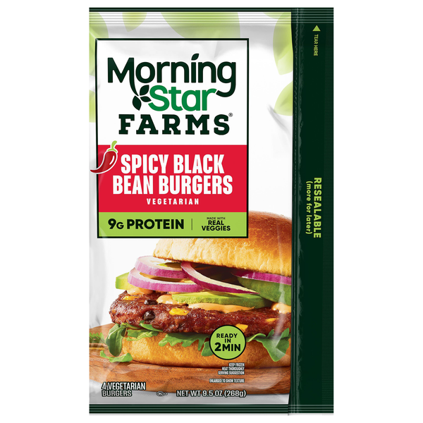 MorningStar Farms Plant-Based Spicy Black Bean Veggie Burgers 4 ct Frozen